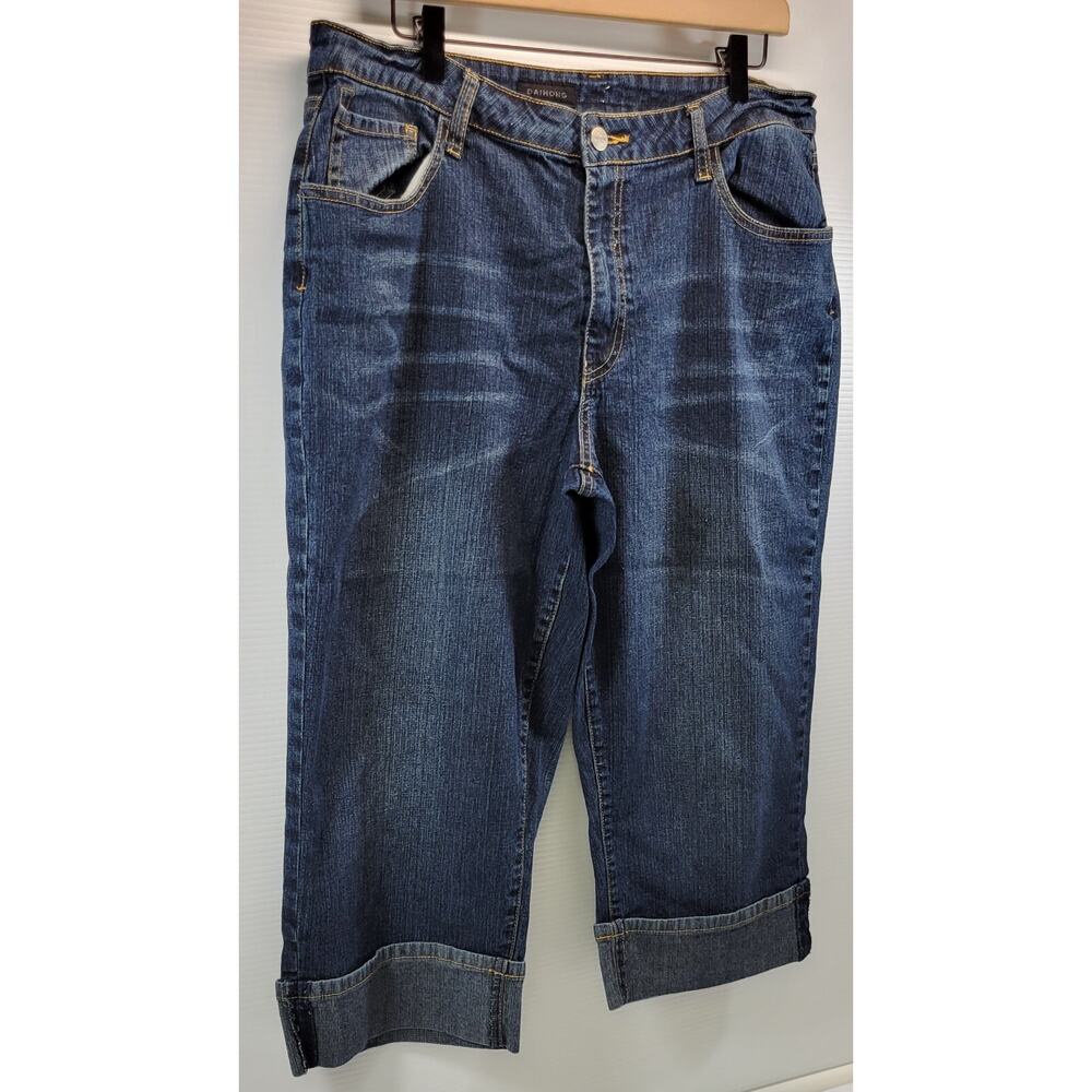 L) Daihong Women Capri Cuffed Denim Jeans Size 16 - Picture 2 of 10
